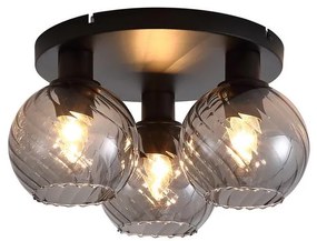 Plafoniera cu 3 becuri metal negru, sticla fumurie Radiance