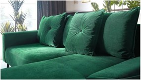 Colțar extensibil din catifea și șezlong pe partea dreaptă Bobochic Paris Hera Bis, verde