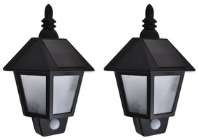 vidaXL Lămpi solare de perete cu senzor de mișcare, 2 buc., negru