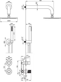 🚿 Set de duș SILIA HEXA, montare încastrată, cu pălărie de duș, finisaj oțel șlefuit – Cod NHS_F9YK