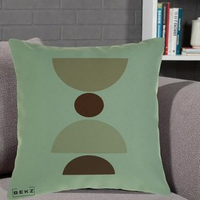 Perna Decorativa Geometric Boho Cerc si Boluri, 40x40 cm, Verde, Husa Detasabila, Perna Inclusa, BEKZ®