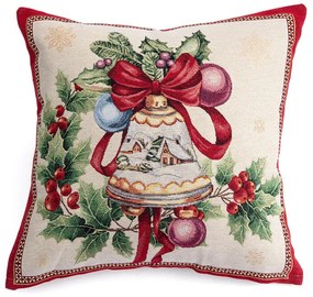 Faţă de pernuţă tip goblen CLOPOŢEL DE CRĂCIUN, 45 x 45 cm