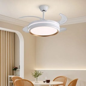 Lustră LED cu Ventilator Retractabil, 3 Tonuri de Lumină, Motor Cupru, Temporizare și Telecomandă, Alb