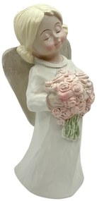 Figurina Inger cu buchet de flori, Delia, Bej, 15cm
