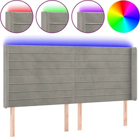vidaXL Tăblie de pat cu LED, gri deschis, 163x16x118/128 cm, catifea