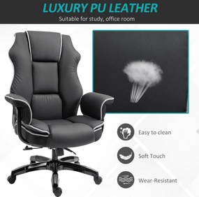 Vinsetto Fotoliu de Birou din Piele ecologica Neagra cu Inaltime Ajustabila, Spatar Rabatabil, Rotativ, 66.5x55x123-129cm