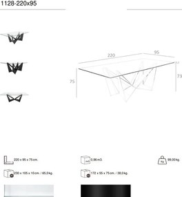 Masa dining design LUX Rectangular Black Steel 220x95cm