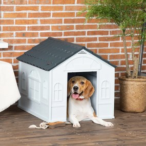 PawHut Casă de exterior din PP alb pentru câini de talie mică și medie - 65 x 75.7 x 63 cm | Aosom Romania