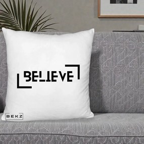 Perna Decorativa Believe Minimalist, 40x40 cm, Alb Pufos, Husa Detasabila, Perna Inclusa, BEKZ®