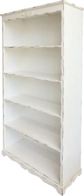 Bibliotecă shabby chic din lemn cu finisaj antichizat crem, 5 rafturi, 106×39×200 cm, „Violette"