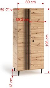 Dulap LIVIA 10 – 80x56x196 cm – Stejar Artisan