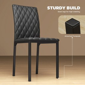HOMCOM Set de 4 Scaune din Piele Ecologică cu Cusături Romboidale și Picioare din Oțel, 41x50x91 cm, Negru | Aosom Romania