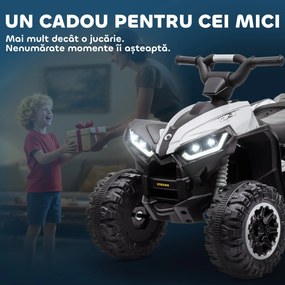 HOMCOM ATV Electric pentru Copii, Motocicletă pentru Copii cu Motor Dublu, 2 Viteze, Roți Late și Faruri LED, 83x53x55.5 cm, Alb | Aosom Romania