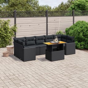 3271223 vidaXL Set mobilier de grădină cu perne, 8 piese, negru, poliratan