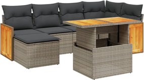 vidaXL Set canapele de grădină, 7 piese, cu perne, gri, poliratan