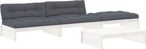 vidaXL Set mobilier de grădină cu perne, 4 piese, alb, lemn masiv
