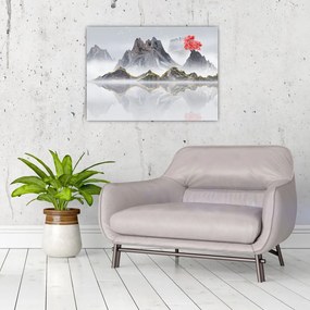 Tablou pe sticlă - Munții în ceață (70x50 cm)
