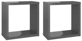 807022 vidaXL Rafturi de perete cub, 2 buc., gri extralucios, 30x15x30 cm