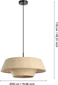 Eglo 44096 - Pendul pe cablu MARFORD 1xE27/60W/230V, rafie