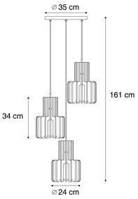 Lampă suspendată retro neagră cu portocaliu, cu 3 lumini - Felt