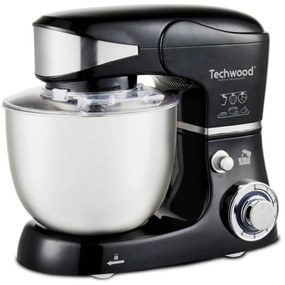 Mixer planetar Techwood TRO-1056, 1000W, Cupa inox 5 L, 6 viteze, 3 accesorii, Negru/Inox