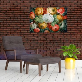 Tablou cu buchet pictat de flori (90x60 cm)