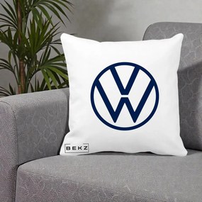 Perna Personalizata cu emblema Volkswagen, 40x40 cm, Alba Mata, Husa Detasabila, Perna Inclusa, BEKZ®