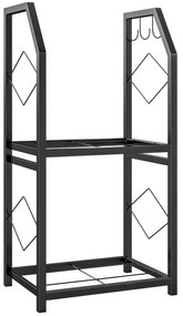 Outsunny Suport de Lemne din Oțel pe 2 Nivele cu 3 Cârlige Laterale 41x30x81cm Negru | Aosom Romania