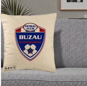 Perna Personalizata FC Buzau Fotbal, 40x40 cm, Bej, Husa Detasabila, Perna Inclusa, BEKZ®