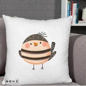 Perna Decorativa Pui Kawaii Bej-Negru Dungat, 40x40 cm, Alb Pufos, Husa Detasabila, Perna Inclusa, BEKZ®