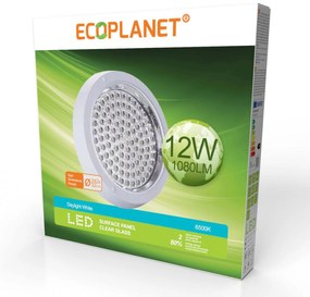 Plafoniera aplicata LED Ecoplanet, rotunda D242mm, 12W, 1080LM, lumina rece 6500k, sticla transparenta, alb Lumina rece - 6500K