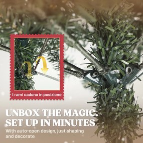 HOMCOM Brad de Crăciun Înalt Înzăpezit 180 cm cu 620 de Ramuri, Brad Artificial de Interior cu Conuri și Boabe Roșii Decorative, Bază din Metal, Verde | Aosom Romania