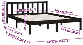 Cadru de pat, negru, 140x200 cm, lemn de pin masiv Negru, 140 x 200 cm