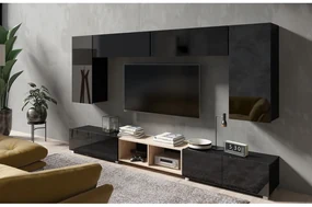 Mobilier living Calabria C23 BLACK (Negru + Stejar artisan) (fără iluminat). 1051557