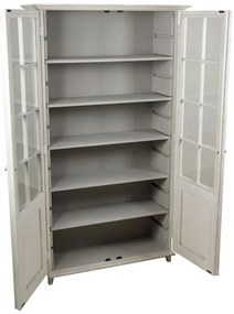 Bufet inalt cu 2 usi, alb, din lemn masiv de pin reciclat, aspect vintage, Lhettie