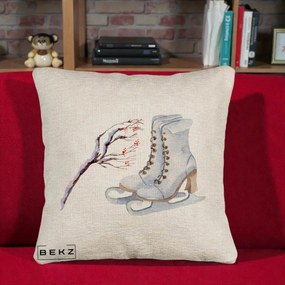 Perna Decorativa Patine cu Ramuri Inzapezite, 40x40 cm, Bej Canapea, Husa Detasabila, Perna Inclusa, BEKZ®
