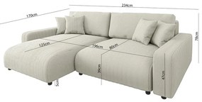 Colțar crem extensibil cu tapițerie din catifea reiată (cu colț variabil) Sara – Ropez