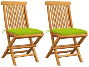 vidaXL Scaune de grădină, perne verde aprins, 2 buc., lemn masiv tec