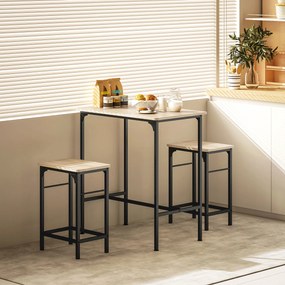 HOMCOM Set Mobilier Bar 3 Piese cu Masă de Bucătărie și 2 Scaune de Bar, Negru și Lemn | Aosom Romania