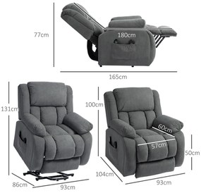 HOMCOM Fotoliu de Ridicare și Înclinare cu 2 Buzunare și Telecomandă, Gri | Aosom Romania
