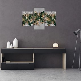 Tablou - Frunze tropicale, Galben - auriu (90x60 cm)