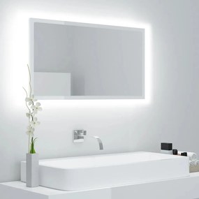 Oglinda de baie cu LED, alb extralucios, 80x8,5x37 cm, acril