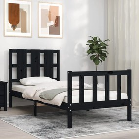 3192220 vidaXL Cadru de pat cu tăblie, negru, 90x200 cm, lemn masiv
