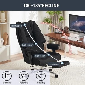 EXCEBET Scaun directorial, Rezistent 180 kg, Sezut cu Arcuri Metalice și Spumă, cotiere reglabile inaltime, Mesh, Negru
