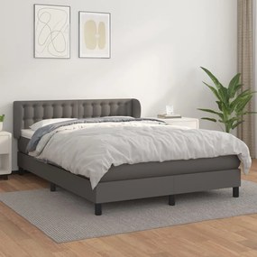 vidaXL Pat box spring cu saltea, gri, 140x190 cm, piele ecologică