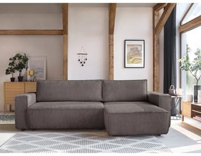 Colțar taupe extensibil/cu spațiu de depozitare cu tapițerie din catifea reiată Nihad – Bobochic Paris