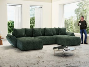 Colțar extensibil dumonde cu ladă de depozitare si sezut confortabil din spuma high-density, Berlin U Euphoria Verde 380x180 cm