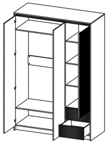 Dormitor cu Riflaje, Monaco, Pat Tapitat cu somiera rabatabila, Dulap 3 Usi 2 Sertare, 2 Noptiere, Comoda 1 Usa 3 Sertare, Casmir/Gri Elegant