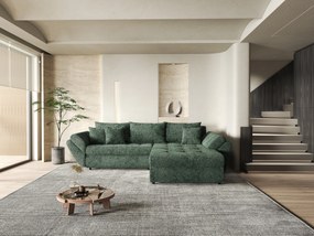 Colțar extensibil dumonde cu ladă de depozitare si sezut confortabil din spuma high-density, Loana Euphoria Green II 270x185 cm