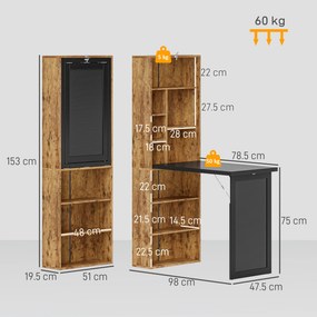 HOMCOM Birou Modern Pliabil cu Bibliotecă și Tablă, din Lemn și Metal, 98x51x153 cm, Maro Rustic | Aosom Romania